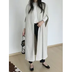 Solid Color Loose Sleeveless Round-Neck Outerwear Cape