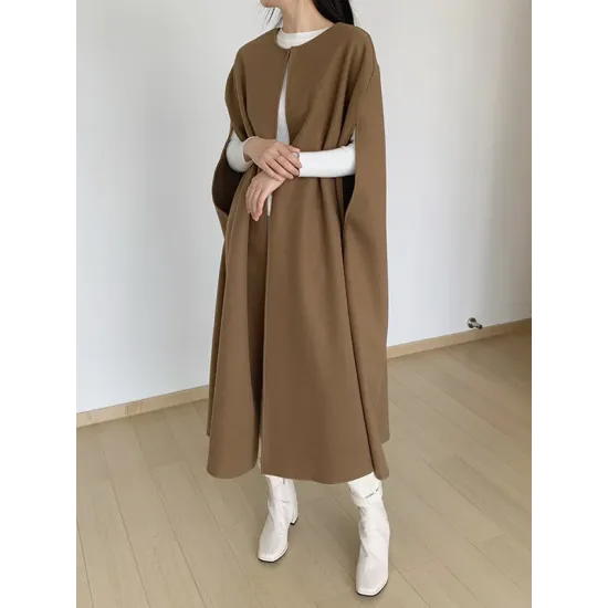 Solid Color Loose Sleeveless Round-Neck Outerwear Cape Solid Color Loose Sleeveless Round-Neck Outerwear Cape