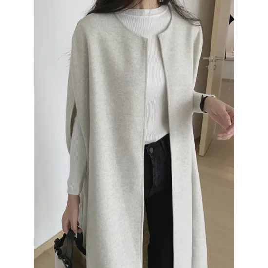 Solid Color Loose Sleeveless Round-Neck Outerwear Cape Solid Color Loose Sleeveless Round-Neck Outerwear Cape