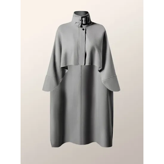 Batwing Sleeves High-Low Split-Joint High-Neck Cape Woolen Coat Batwing Sleeves High-Low Split-Joint High-Neck Cape Woolen Coat