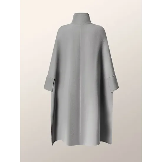 Batwing Sleeves High-Low Split-Joint High-Neck Cape Woolen Coat Batwing Sleeves High-Low Split-Joint High-Neck Cape Woolen Coat