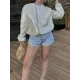 Sequined Zipper Loose Puff Sleeves Round-Neck Outerwear Jackets Sequined Zipper Loose Puff Sleeves Round-Neck Outerwear Jackets