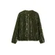 Sequined Zipper Loose Puff Sleeves Round-Neck Outerwear Jackets Sequined Zipper Loose Puff Sleeves Round-Neck Outerwear Jackets