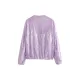 Sequined Zipper Loose Puff Sleeves Round-Neck Outerwear Jackets Sequined Zipper Loose Puff Sleeves Round-Neck Outerwear Jackets