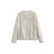 Sequined Zipper Loose Puff Sleeves Round-Neck Outerwear Jackets Sequined Zipper Loose Puff Sleeves Round-Neck Outerwear Jackets