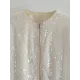 Sequined Zipper Loose Puff Sleeves Round-Neck Outerwear Jackets Sequined Zipper Loose Puff Sleeves Round-Neck Outerwear Jackets