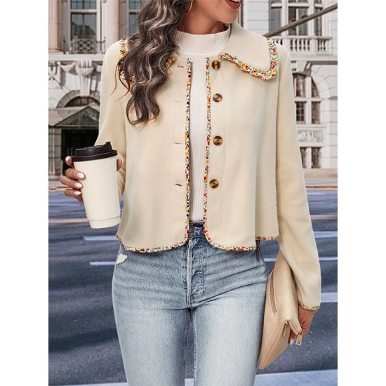 Buttoned Split-Joint Long Sleeves Loose Lapel Outerwear Buttoned Split-Joint Long Sleeves Loose Lapel Outerwear