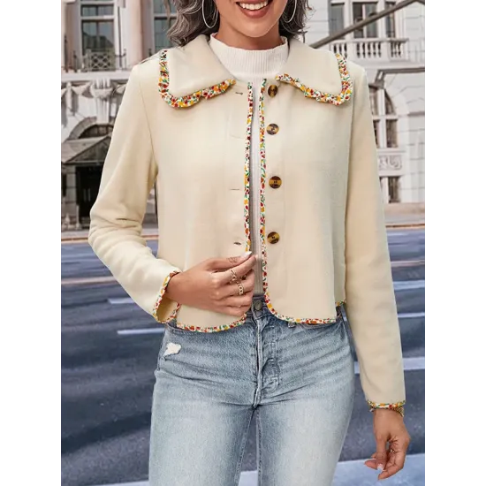 Buttoned Split-Joint Long Sleeves Loose Lapel Outerwear Buttoned Split-Joint Long Sleeves Loose Lapel Outerwear