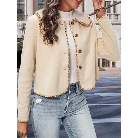 Buttoned Split-Joint Long Sleeves Loose Lapel Outerwear Buttoned Split-Joint Long Sleeves Loose Lapel Outerwear
