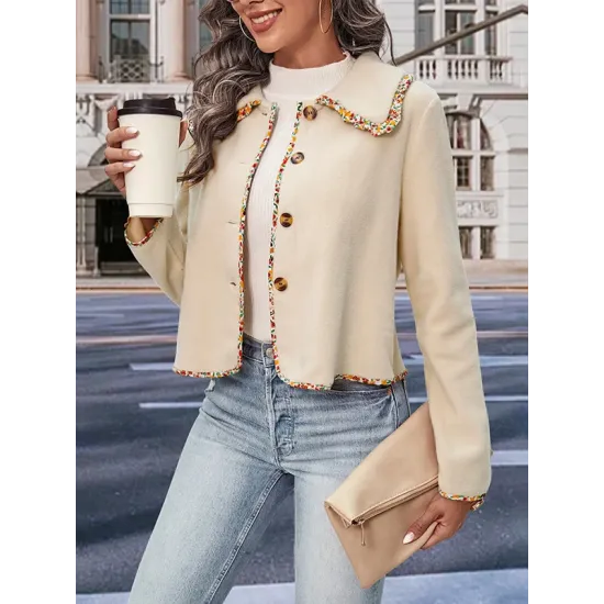 Buttoned Split-Joint Long Sleeves Loose Lapel Outerwear Buttoned Split-Joint Long Sleeves Loose Lapel Outerwear