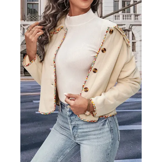 Buttoned Split-Joint Long Sleeves Loose Lapel Outerwear Buttoned Split-Joint Long Sleeves Loose Lapel Outerwear