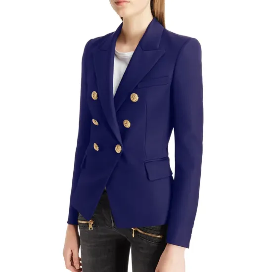 Buttoned Long Sleeves Notched Collar Outerwear Blazer