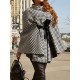 Houndstooth Tied Waist Batwing Sleeves Long Sleeves Stand Collar Outerwear Cape Houndstooth Tied Waist Batwing Sleeves Long Sleeves Stand Collar Outerwear Cape