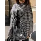 Houndstooth Tied Waist Batwing Sleeves Long Sleeves Stand Collar Outerwear Cape Houndstooth Tied Waist Batwing Sleeves Long Sleeves Stand Collar Outerwear Cape