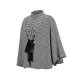 Houndstooth Tied Waist Batwing Sleeves Long Sleeves Stand Collar Outerwear Cape Houndstooth Tied Waist Batwing Sleeves Long Sleeves Stand Collar Outerwear Cape