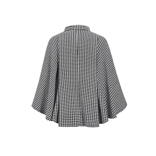 Houndstooth Tied Waist Batwing Sleeves Long Sleeves Stand Collar Outerwear Cape Houndstooth Tied Waist Batwing Sleeves Long Sleeves Stand Collar Outerwear Cape
