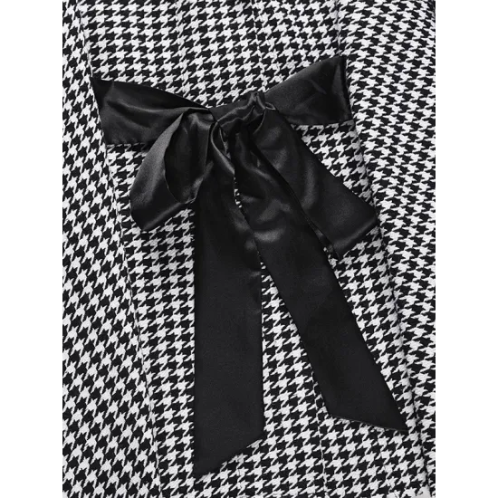 Houndstooth Tied Waist Batwing Sleeves Long Sleeves Stand Collar Outerwear Cape Houndstooth Tied Waist Batwing Sleeves Long Sleeves Stand Collar Outerwear Cape