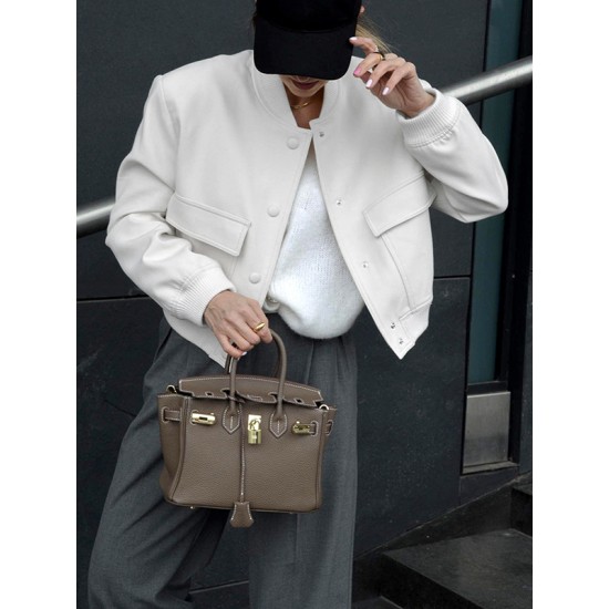 Buttoned Pockets Solid Color Long Sleeves Loose Round-Neck Outerwear Jackets Buttoned Pockets Solid Color Long Sleeves Loose Round-Neck Outerwear Jackets