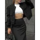 Buttoned Pockets Solid Color Long Sleeves Loose Round-Neck Outerwear Jackets Buttoned Pockets Solid Color Long Sleeves Loose Round-Neck Outerwear Jackets