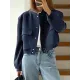 Buttoned Pockets Solid Color Long Sleeves Loose Round-Neck Outerwear Jackets Buttoned Pockets Solid Color Long Sleeves Loose Round-Neck Outerwear Jackets