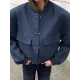 Buttoned Pockets Solid Color Long Sleeves Loose Round-Neck Outerwear Jackets Buttoned Pockets Solid Color Long Sleeves Loose Round-Neck Outerwear Jackets