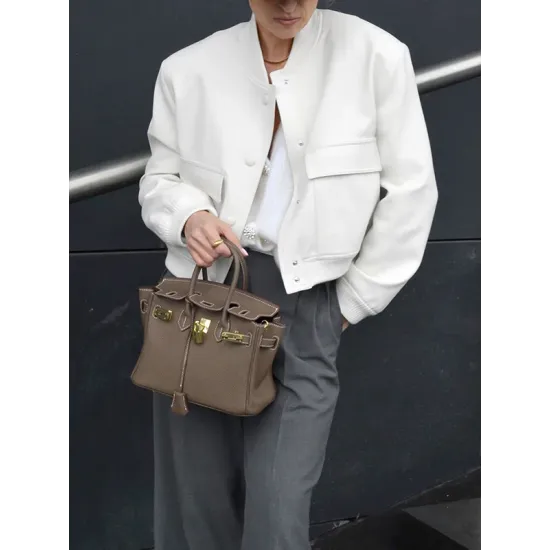 Buttoned Pockets Solid Color Long Sleeves Loose Round-Neck Outerwear Jackets Buttoned Pockets Solid Color Long Sleeves Loose Round-Neck Outerwear Jackets
