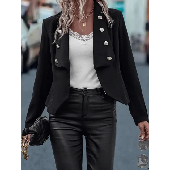 Buttoned Split-Joint Long Sleeves Skinny Lapel Outerwear Blazer Buttoned Split-Joint Long Sleeves Skinny Lapel Outerwear Blazer