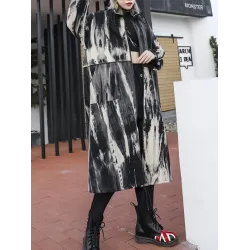 Long Sleeves Loose Drawstring Split-Joint Zipper Round-Neck Trench Coats