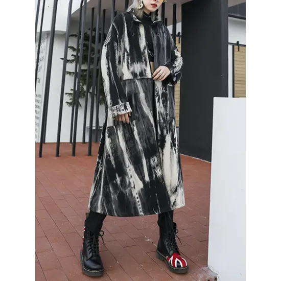 Long Sleeves Loose Drawstring Split-Joint Zipper Round-Neck Trench Coats Long Sleeves Loose Drawstring Split-Joint Zipper Round-Neck Trench Coats