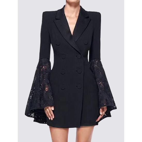 Asymmetric Buttoned Solid Color Split-Joint Flared Sleeves Long Sleeves Notched Collar Outerwear Blazer Asymmetric Buttoned Solid Color Split-Joint Flared Sleeves Long Sleeves Notched Collar Outerwear Blazer