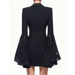 Asymmetric Buttoned Solid Color Split-Joint Flared Sleeves Long Sleeves Notched Collar Outerwear Blazer