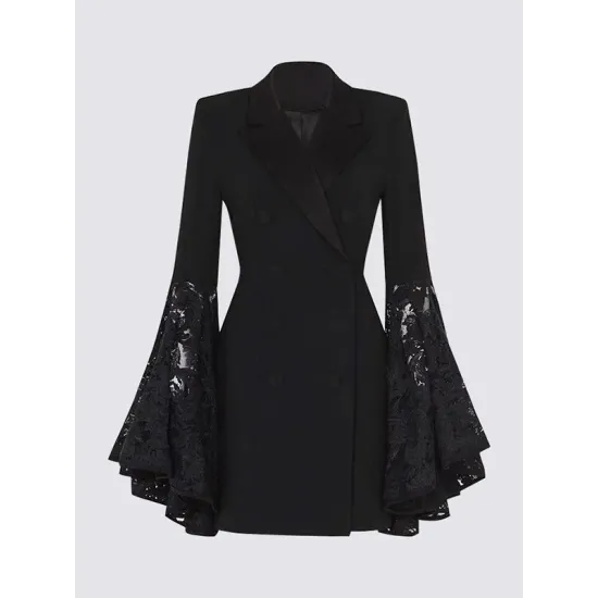 Asymmetric Buttoned Solid Color Split-Joint Flared Sleeves Long Sleeves Notched Collar Outerwear Blazer Asymmetric Buttoned Solid Color Split-Joint Flared Sleeves Long Sleeves Notched Collar Outerwear Blazer