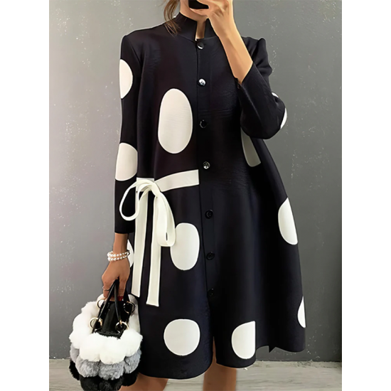 Long Sleeves Loose Asymmetric Buttoned Polka-Dot Tied Mock Neck Jackets&Coats Midi Dresses Outerwear Long Sleeves Loose Asymmetric Buttoned Polka-Dot Tied Mock Neck Jackets&Coats Midi Dresses Outerwear
