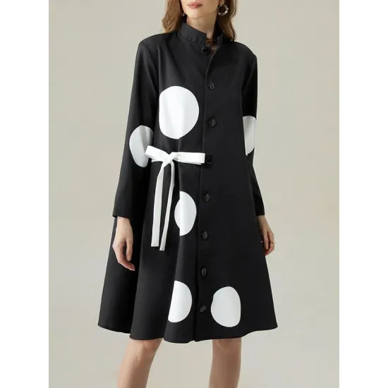 Long Sleeves Loose Asymmetric Buttoned Polka-Dot Tied Mock Neck Jackets&Coats Midi Dresses Outerwear Long Sleeves Loose Asymmetric Buttoned Polka-Dot Tied Mock Neck Jackets&Coats Midi Dresses Outerwear