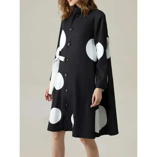 Long Sleeves Loose Asymmetric Buttoned Polka-Dot Tied Mock Neck Jackets&Coats Midi Dresses Outerwear Long Sleeves Loose Asymmetric Buttoned Polka-Dot Tied Mock Neck Jackets&Coats Midi Dresses Outerwear