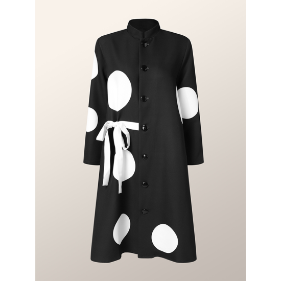 Long Sleeves Loose Asymmetric Buttoned Polka-Dot Tied Mock Neck Jackets&Coats Midi Dresses Outerwear Long Sleeves Loose Asymmetric Buttoned Polka-Dot Tied Mock Neck Jackets&Coats Midi Dresses Outerwear