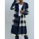 Plaid Long Sleeves Loose Collarless Outerwear