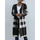 Plaid Long Sleeves Loose Collarless Outerwear