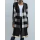 Plaid Long Sleeves Loose Collarless Outerwear