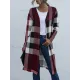 Plaid Long Sleeves Loose Collarless Outerwear