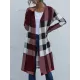 Plaid Long Sleeves Loose Collarless Outerwear