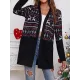 Animal Printed Knitted Flower Long Sleeves Loose Collarless Outerwear