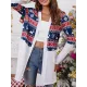 Animal Printed Knitted Flower Long Sleeves Loose Collarless Outerwear