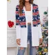 Animal Printed Knitted Flower Long Sleeves Loose Collarless Outerwear