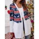 Animal Printed Knitted Flower Long Sleeves Loose Collarless Outerwear