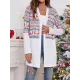 Animal Printed Knitted Flower Long Sleeves Loose Collarless Outerwear