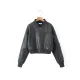Quilted Solid Color Zipper Stand Collar PU Outerwear Jackets