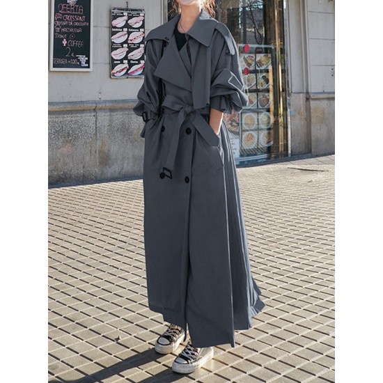 Buckle Buttoned Split-Back Tied Waist Long Sleeves Loose Lapel Trench Coats Outerwear Buckle Buttoned Split-Back Tied Waist Long Sleeves Loose Lapel Trench Coats Outerwear