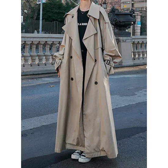 Buckle Buttoned Split-Back Tied Waist Long Sleeves Loose Lapel Trench Coats Outerwear Buckle Buttoned Split-Back Tied Waist Long Sleeves Loose Lapel Trench Coats Outerwear