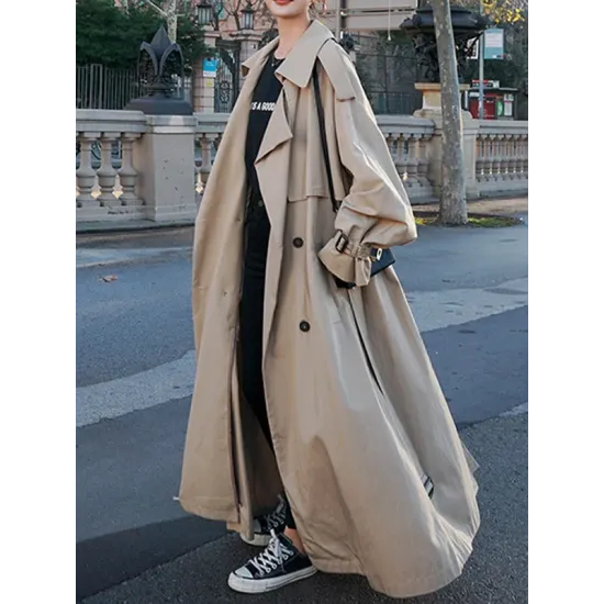 Buckle Buttoned Split-Back Tied Waist Long Sleeves Loose Lapel Trench Coats Outerwear Buckle Buttoned Split-Back Tied Waist Long Sleeves Loose Lapel Trench Coats Outerwear